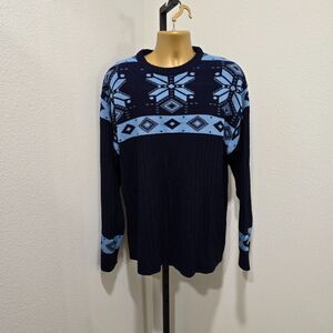 Vtg Bucker Winter Ribbed Sweater Mens Sz XL Blue Grandpa Snowflake Alpine Nordic